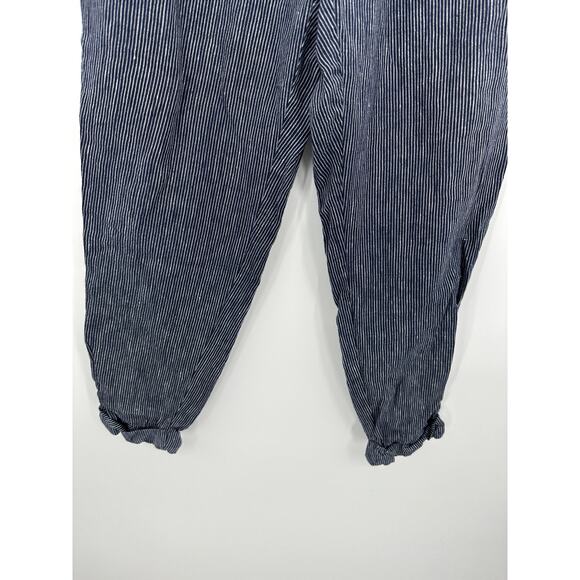 Athleta Pants Womens 6 Navy White Stripe Bali Linen Ankle Rolled Cuffs 211380-01 - Picture 4 of 10